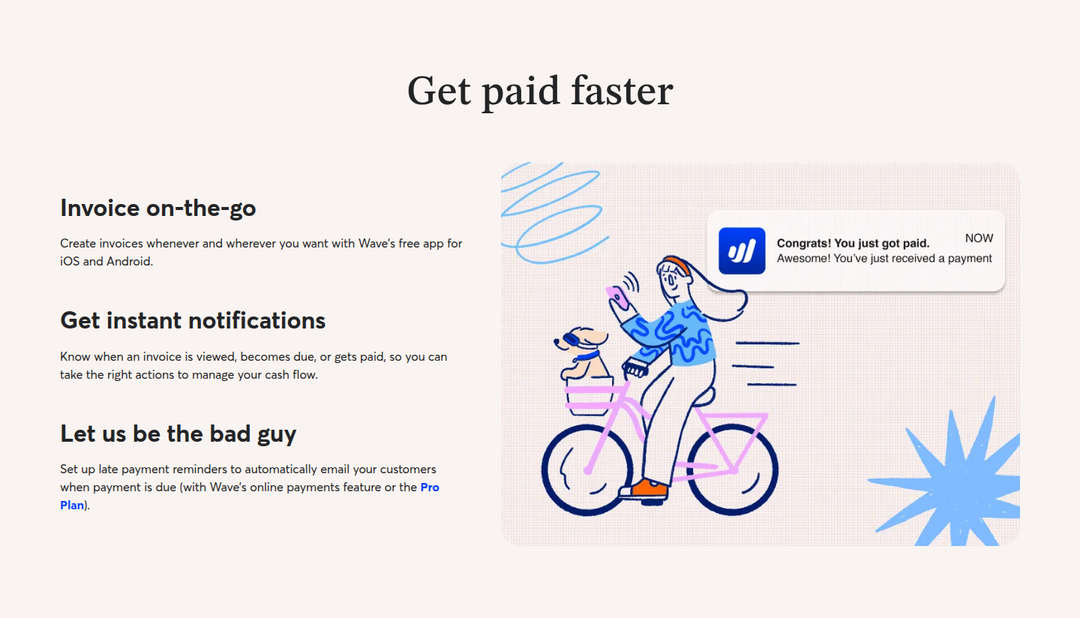 Get Paid Faster section from Wave