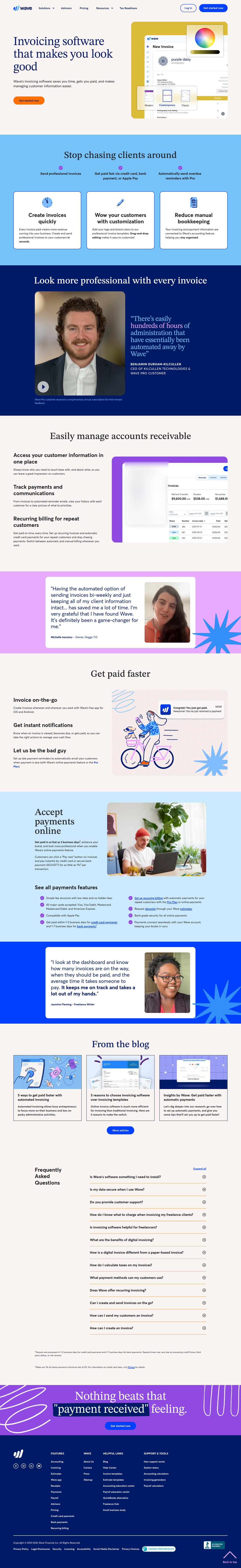 Invoicing page of Wave