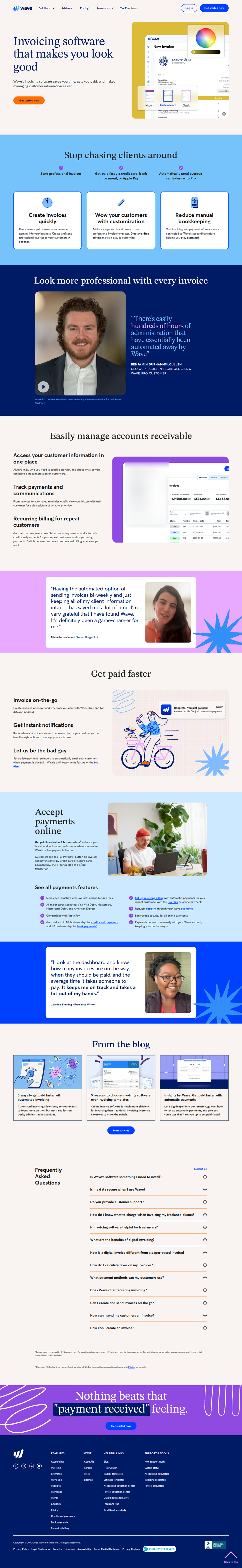 Invoicing page from Wave