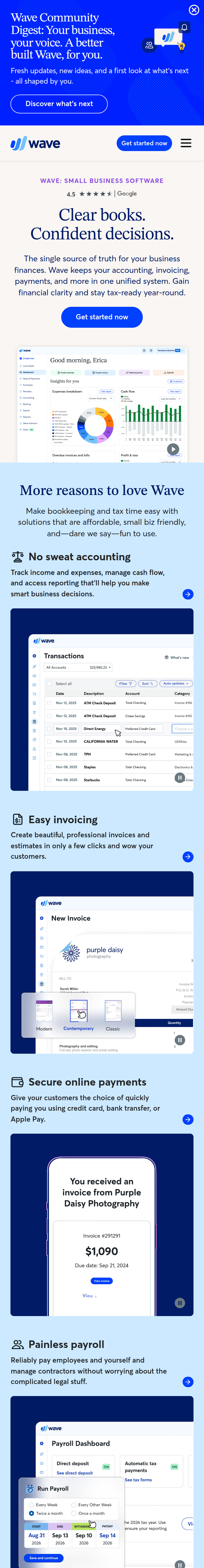 Home page of the Wave website, on a phone
