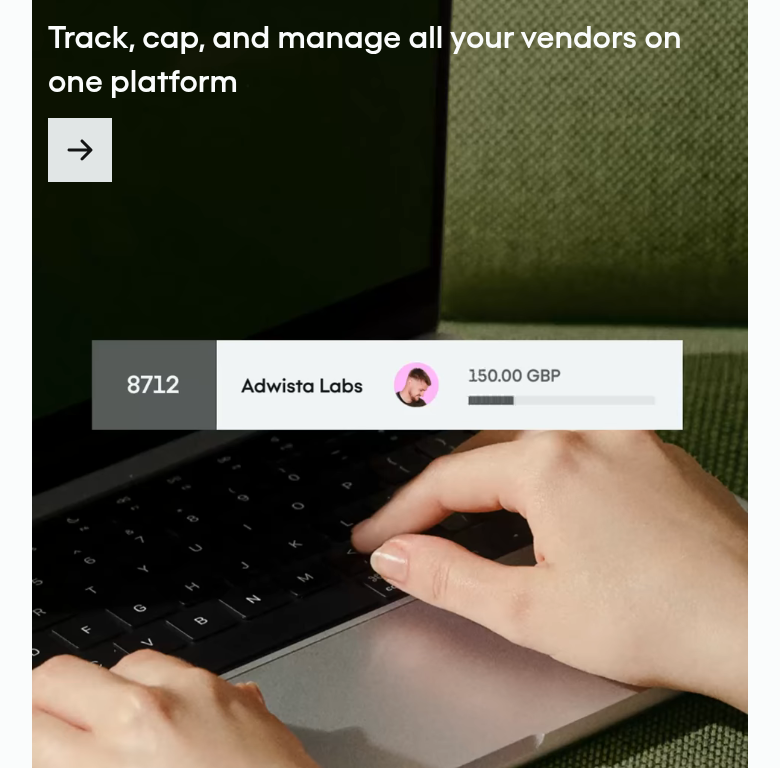Track, Cap and Manage Your Vendors section from Pleo, on a phone