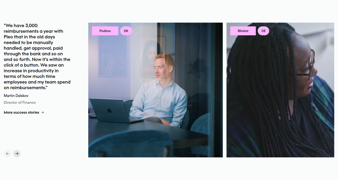 Success Stories section from Pleo