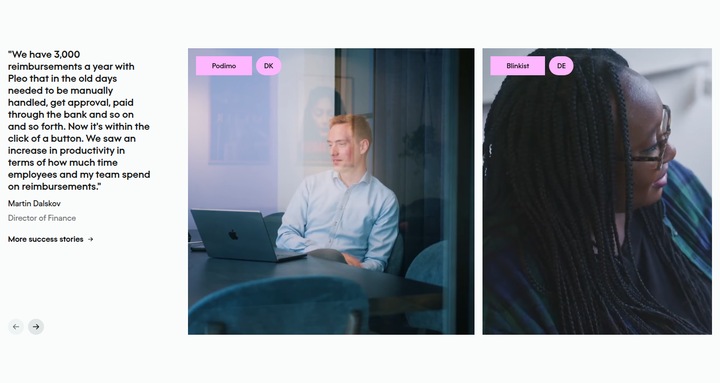 Success Stories section from Pleo