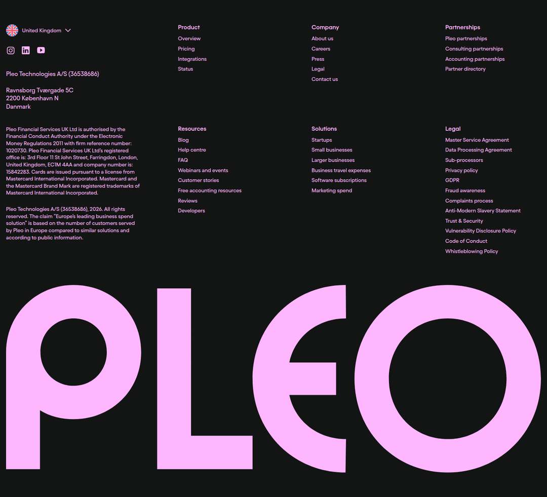 Footer section from Pleo
