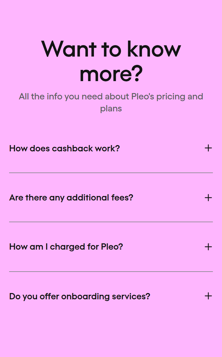 Want to Know More section from Pleo, on a phone