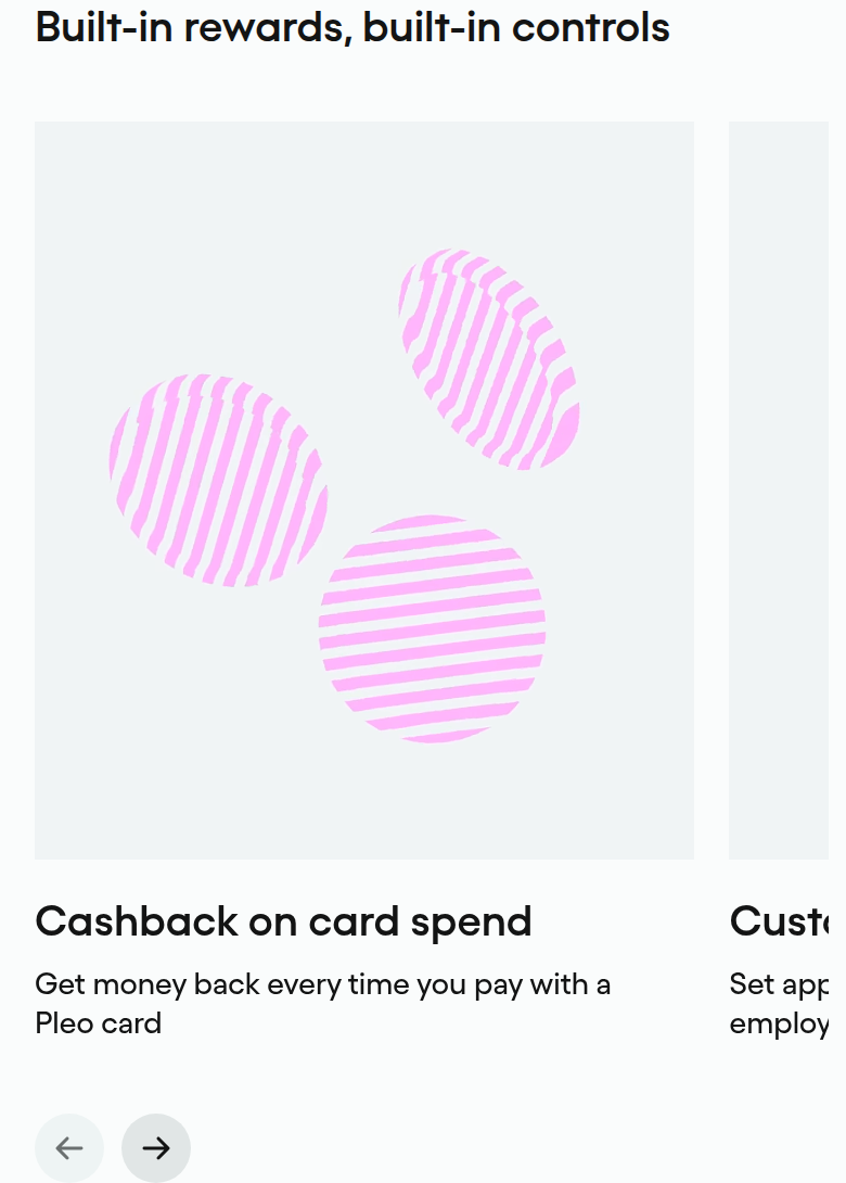 Built-In Rewards, Built-In Controls section from Pleo, on a phone