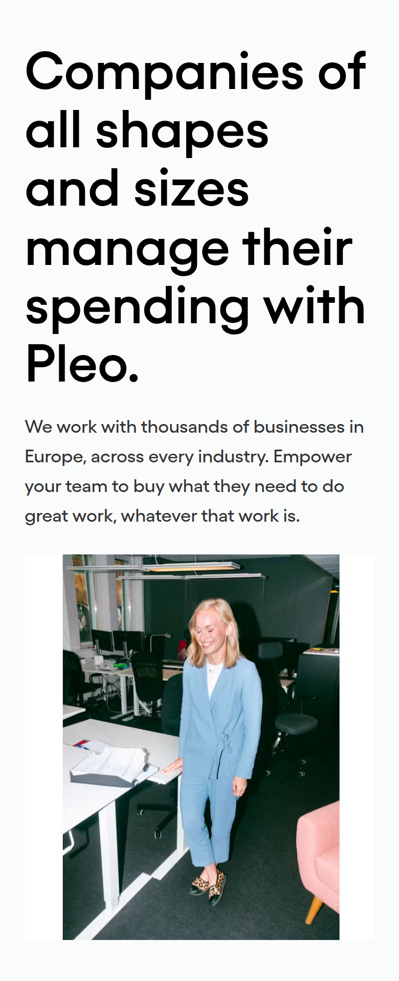 Companies of All Shapes and Sizes section from Pleo, on a phone