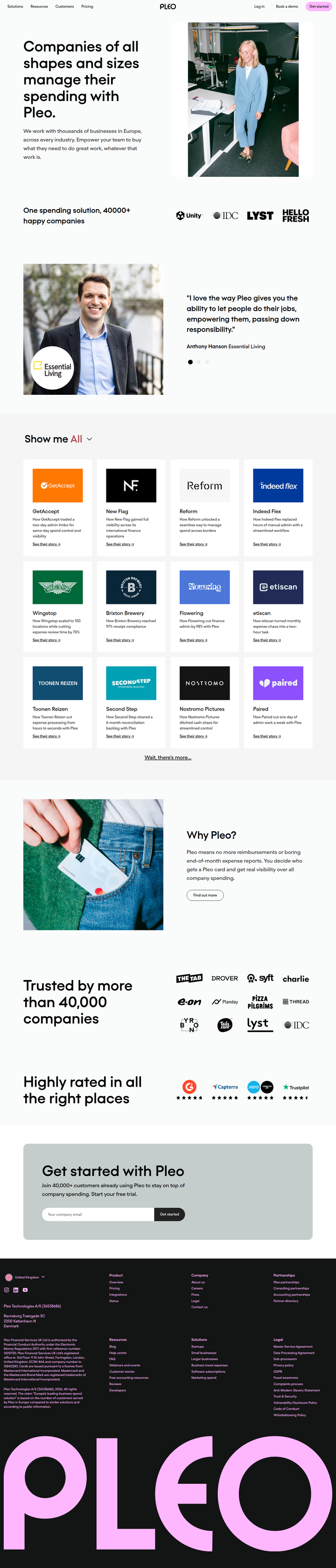 Customers page from Pleo